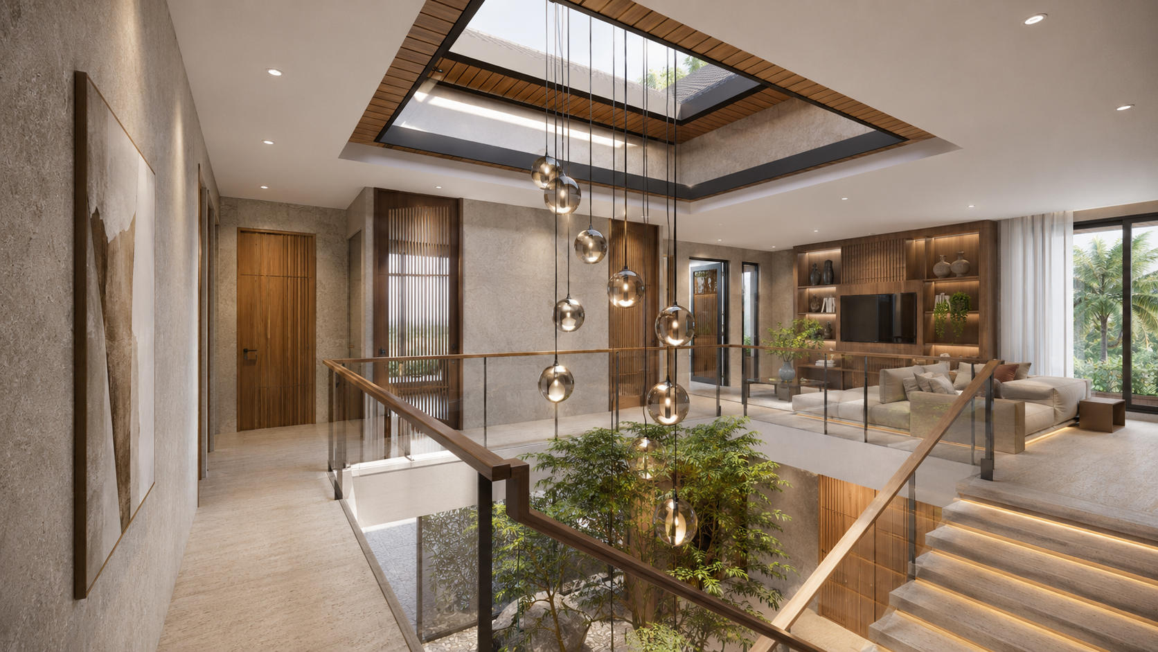 Bungalow atrium and upper lounge interior