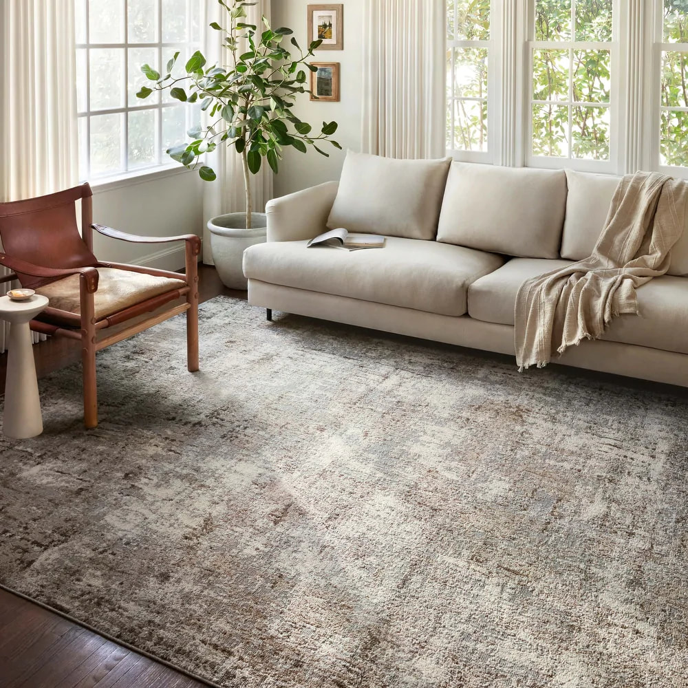 PRG-1 Modern Contemporary Abstract Mixed Nylon Polypropylene Brown Printed Machine-made Rug