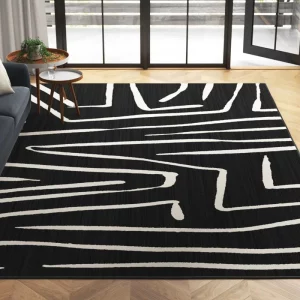 PRG-10 Contemporary Abstract Mixed Nylon Polypropylene Black/Ivory Printed Machine-made Rug