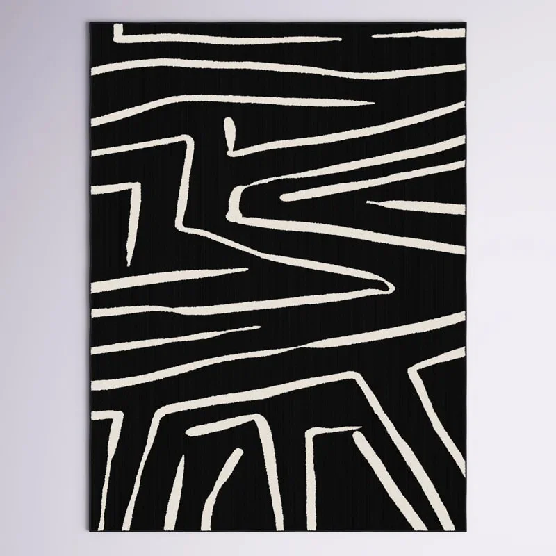 PRG-10 Contemporary Abstract Mixed Nylon Polypropylene Black/Ivory Printed Machine-made Rug - Image 4