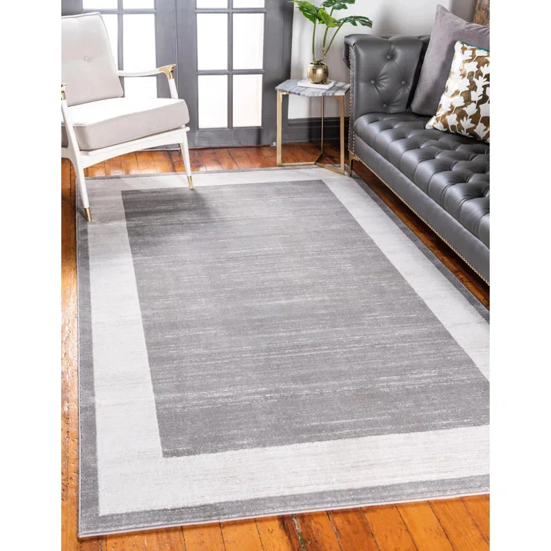 PRG-12 Modern Bordered Mixed Nylon Polypropylene Gray Printed Machine-made Rug