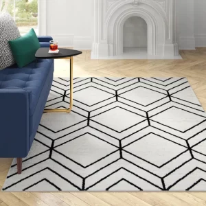 PRG-16 Modern Contemporary Geometric Mixed Nylon Polypropylene Black/Gray Printed Machine-made Rug