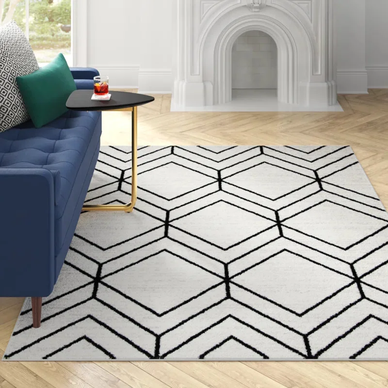 PRG-16 Modern Contemporary Geometric Mixed Nylon Polypropylene Black/Gray Printed Machine-made Rug