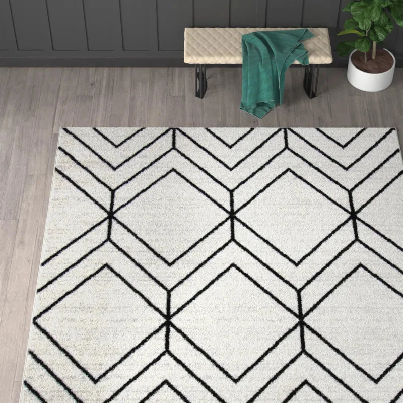 PRG-16 Modern Contemporary Geometric Mixed Nylon Polypropylene Black/Gray Printed Machine-made Rug - Image 2