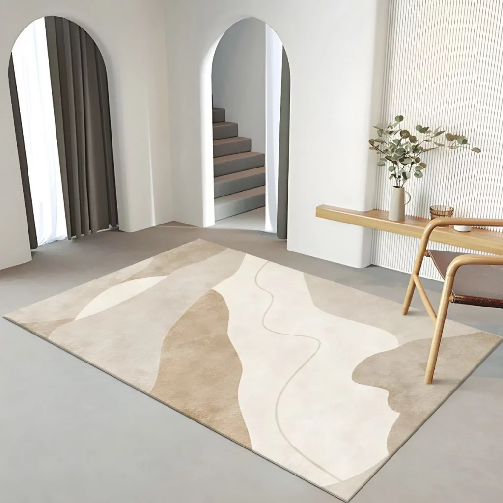 PRG-18 Modern Color Block Mixed Nylon Polypropylene Cream/Beige Printed Machine-made Rug