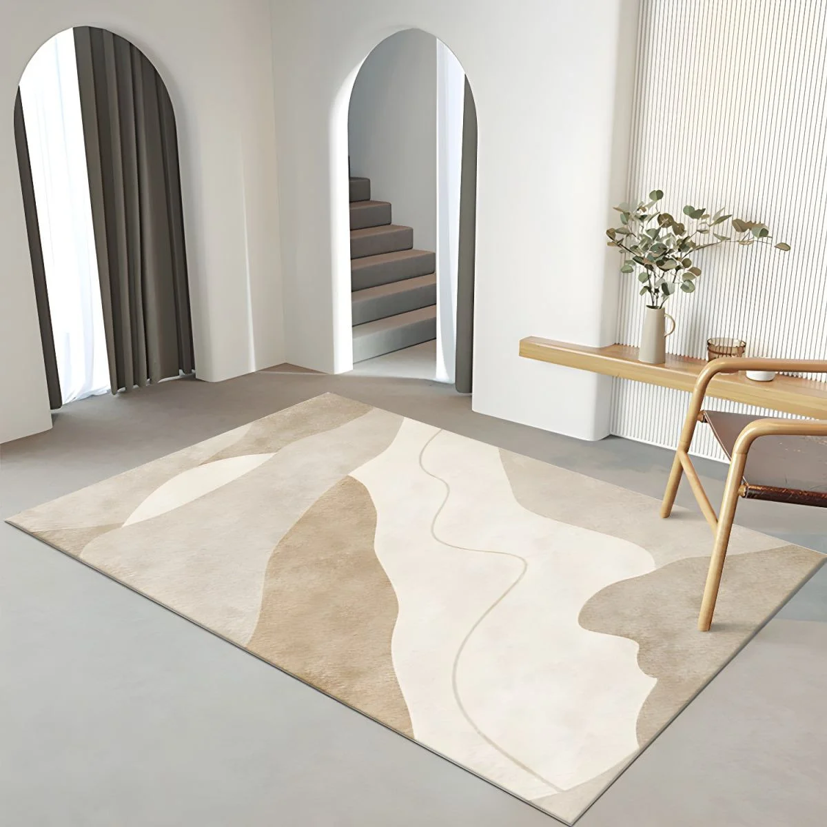 PRG-18 Modern Color Block Mixed Nylon Polypropylene Cream/Beige Printed Machine-made Rug