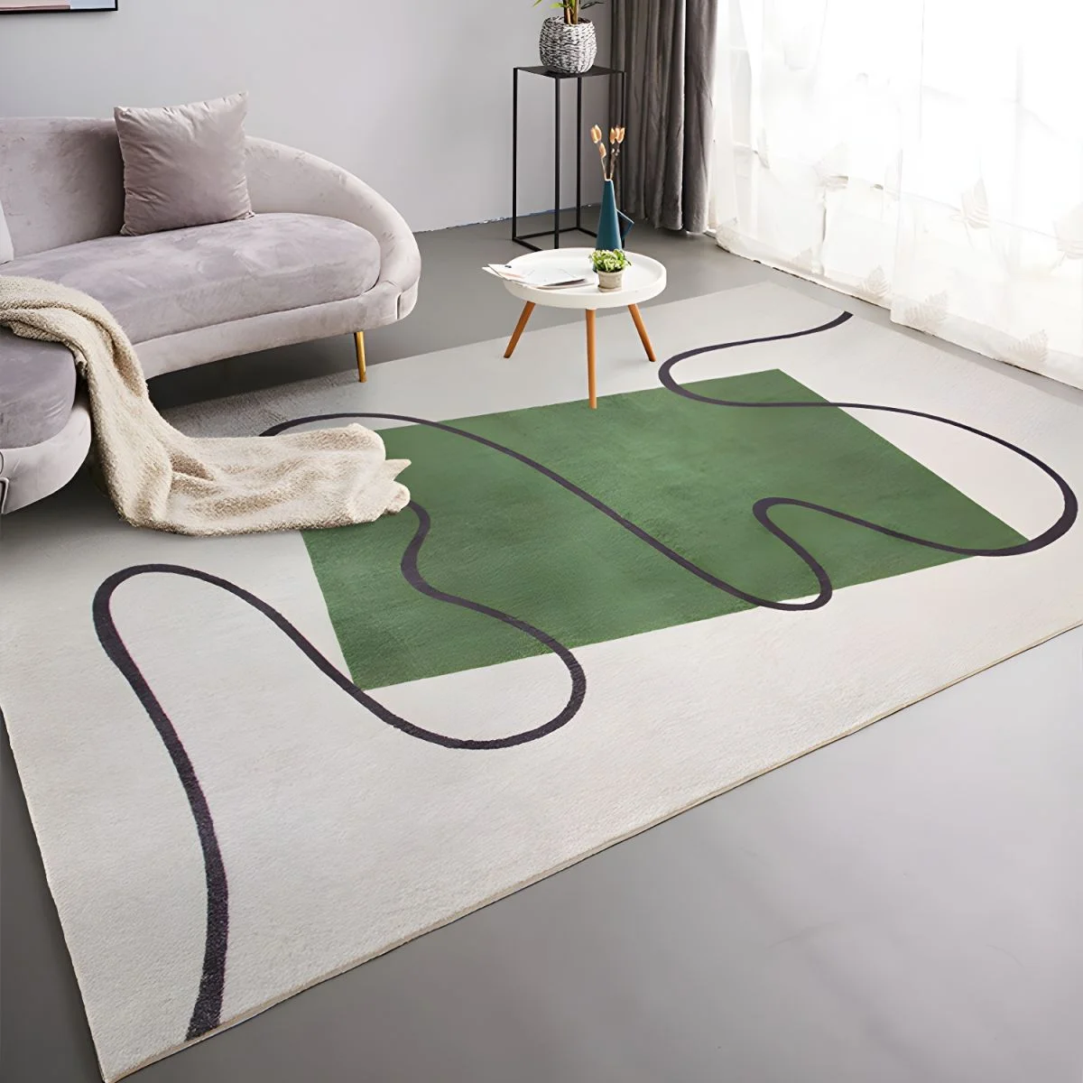 PRG-20 Minimalist Abstract Mixed Nylon Polypropylene Beige/Green Printed Machine-made Rug