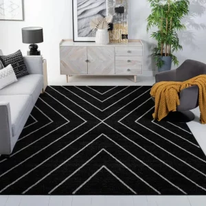 PRG-26 Modern Geometric Mixed Nylon Polypropylene Black Printed Machine-made Rug