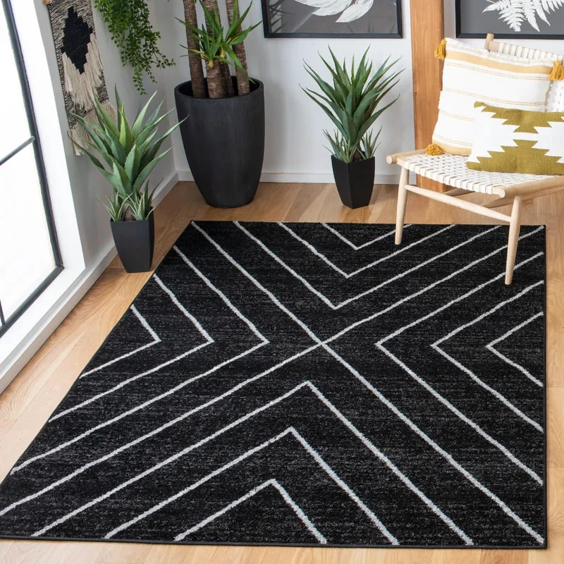 PRG-26 Modern Geometric Mixed Nylon Polypropylene Black Printed Machine-made Rug - Image 4