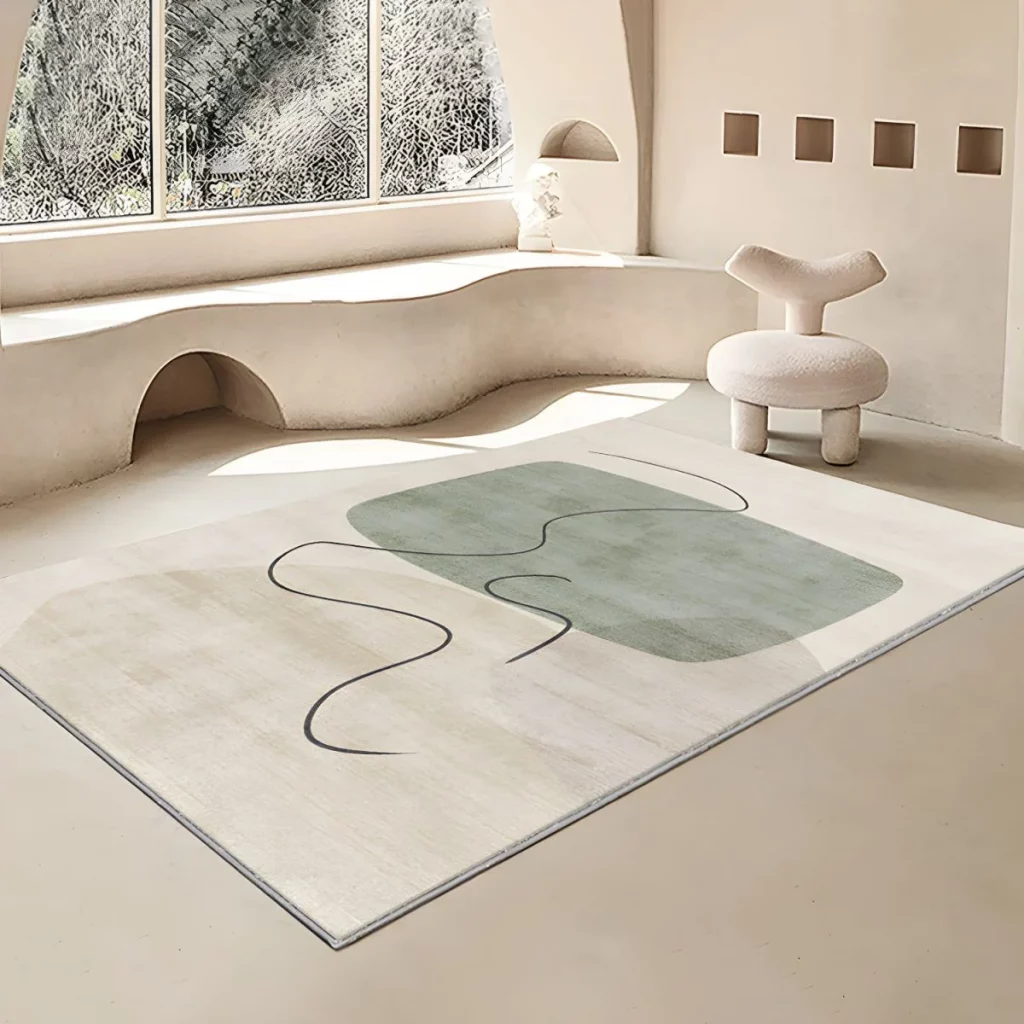 PRG-29 Nordic Color Block Mixed Nylon Polypropylene Beige/Green Printed Machine-made Rug