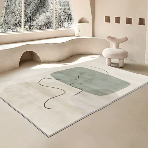 PRG-29 Nordic Color Block Mixed Nylon Polypropylene Beige/Green Printed Machine-made Rug