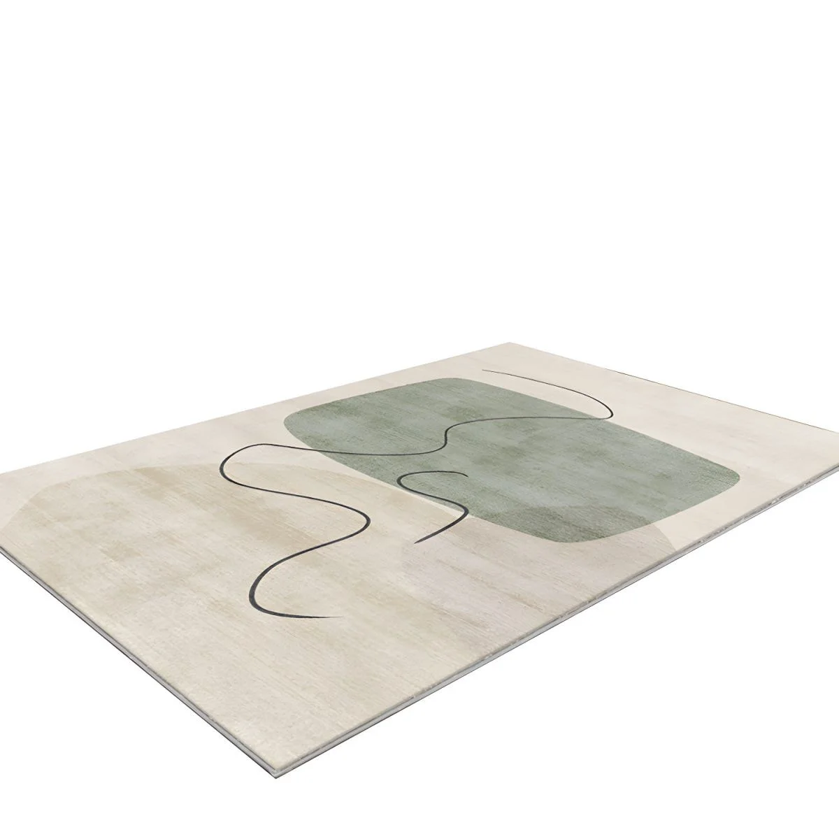 PRG-29 Nordic Color Block Mixed Nylon Polypropylene Beige/Green Printed Machine-made Rug - Image 2
