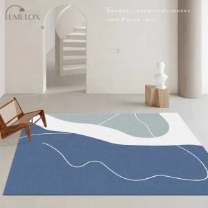 PRG-32 Modern Abstract Mixed Nylon Polypropylene Blue Printed Machine-made Rug