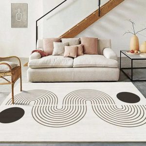 PRG-35 Minimalist Geometric Mixed Nylon Polypropylene Beige/Black Printed Machine-made Rug