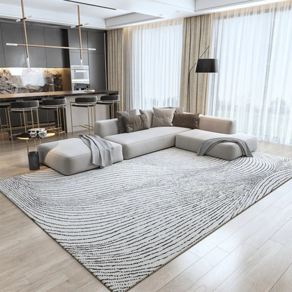 PRG-37 Minimalist Striped Mixed Nylon Polypropylene Black/White Printed Machine-made Rug