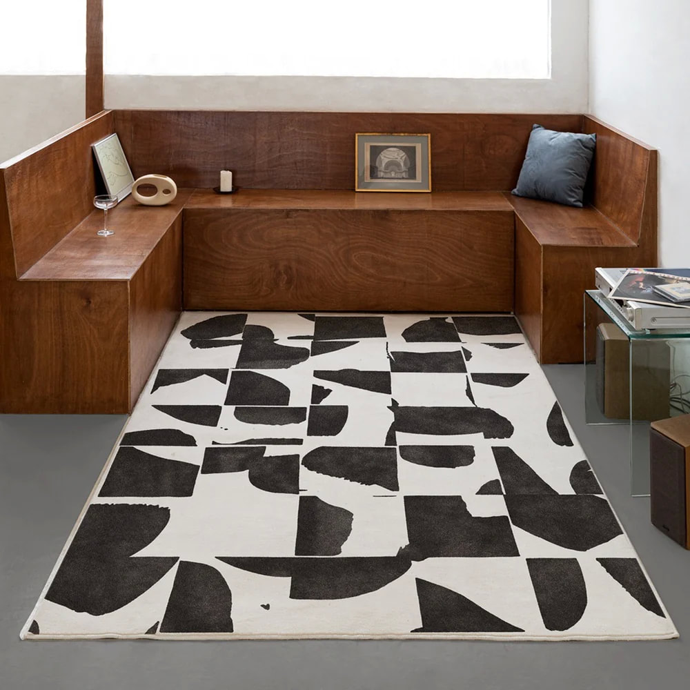 PRG-39 Modern Contemporary Abstract Mixed Nylon Polypropylene Black/White Printed Machine-made Rug