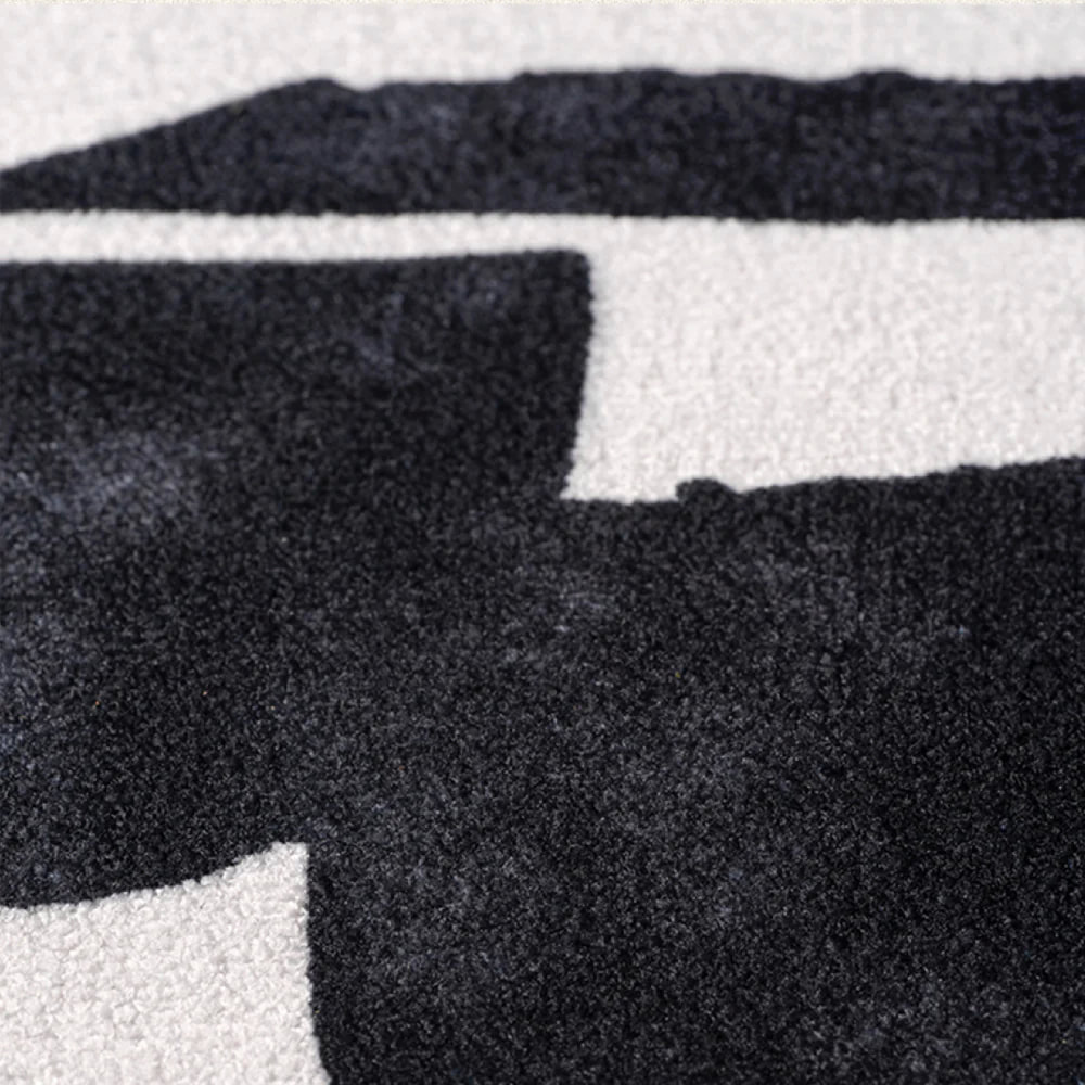 PRG-39 Modern Contemporary Abstract Mixed Nylon Polypropylene Black/White Printed Machine-made Rug - Image 3