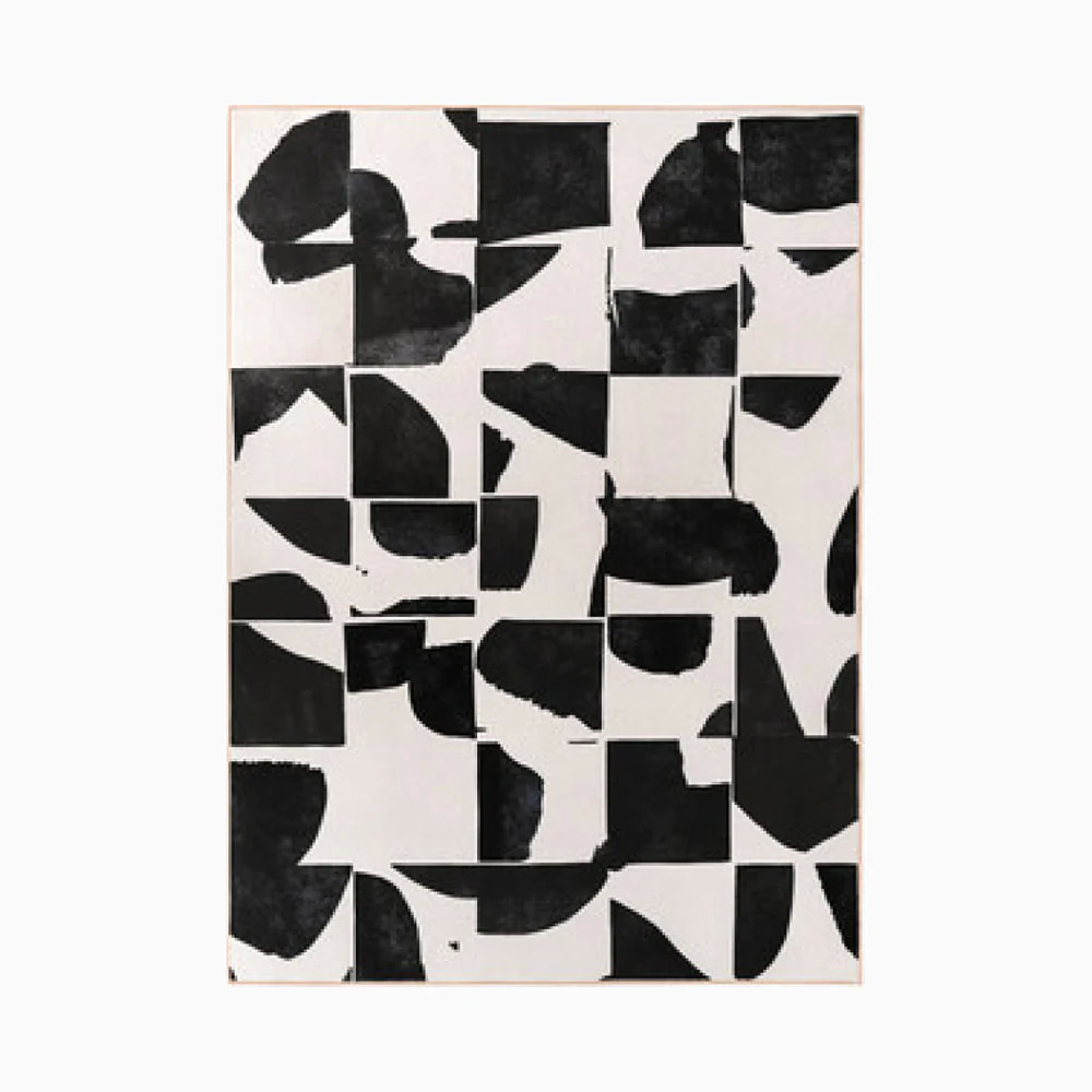 PRG-39 Modern Contemporary Abstract Mixed Nylon Polypropylene Black/White Printed Machine-made Rug - Image 4