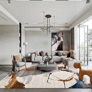 PRG-41 Mid-Century Modern Abstract Mixed Nylon Polypropylene Multi-color Printed Machine-made Rug