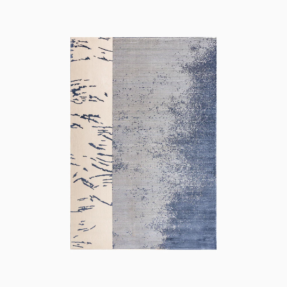 PRG-42 Minimalist Abstract Mixed Nylon Polypropylene Ivory/Blue Printed Machine-made Rug - Image 2