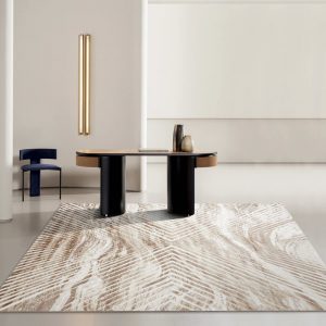 PRG-44 Modern Striped Mixed Nylon Polypropylene Beige Printed Machine-made Rug