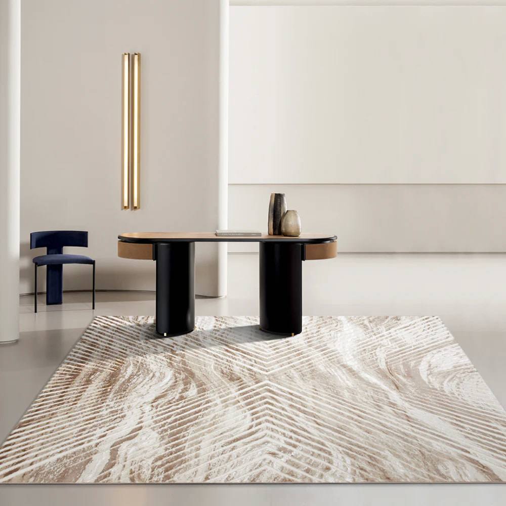 PRG-44 Modern Striped Mixed Nylon Polypropylene Beige Printed Machine-made Rug