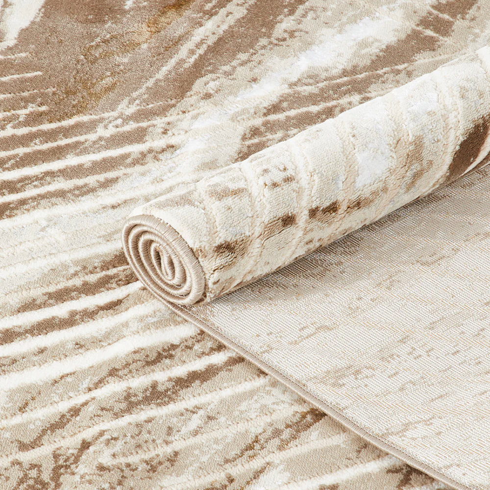 PRG-44 Modern Striped Mixed Nylon Polypropylene Beige Printed Machine-made Rug - Image 2