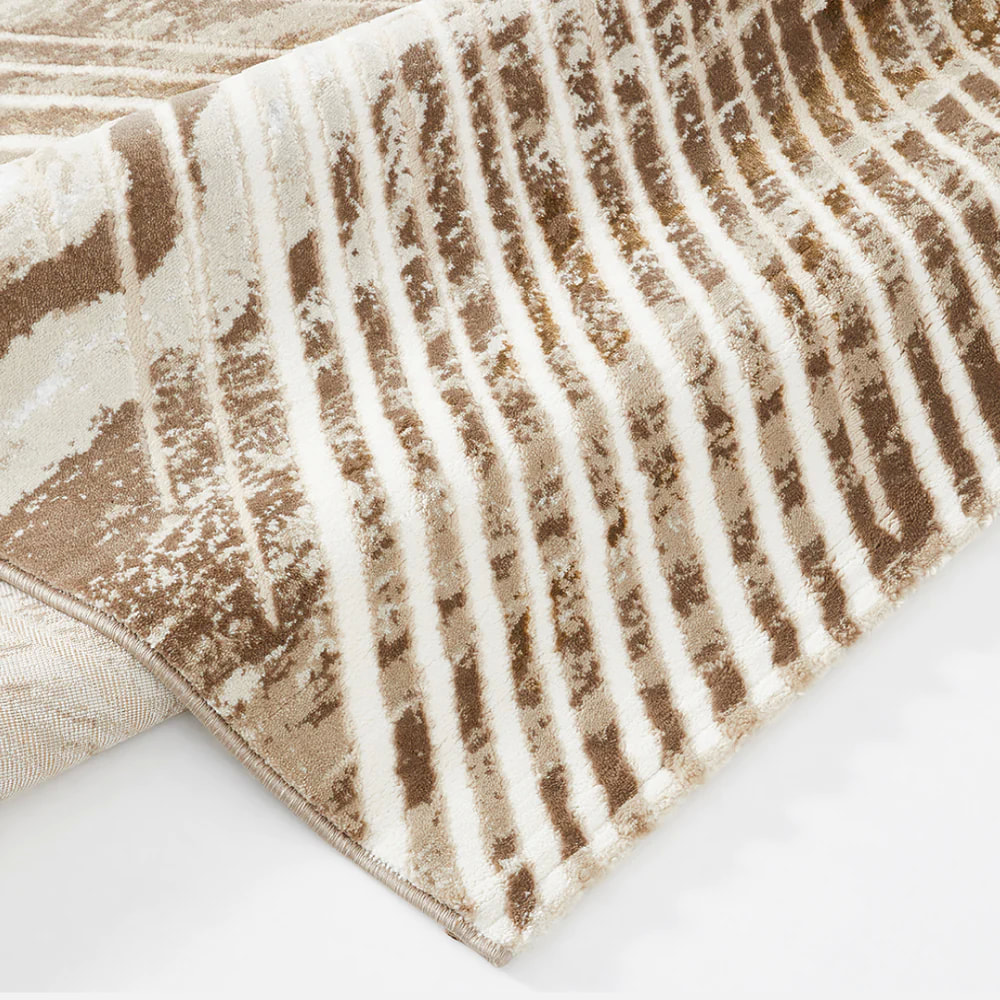 PRG-44 Modern Striped Mixed Nylon Polypropylene Beige Printed Machine-made Rug - Image 4