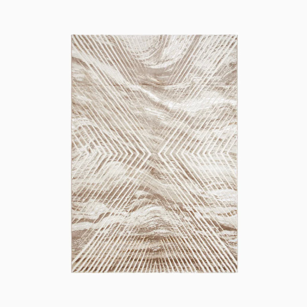 PRG-44 Modern Striped Mixed Nylon Polypropylene Beige Printed Machine-made Rug - Image 5