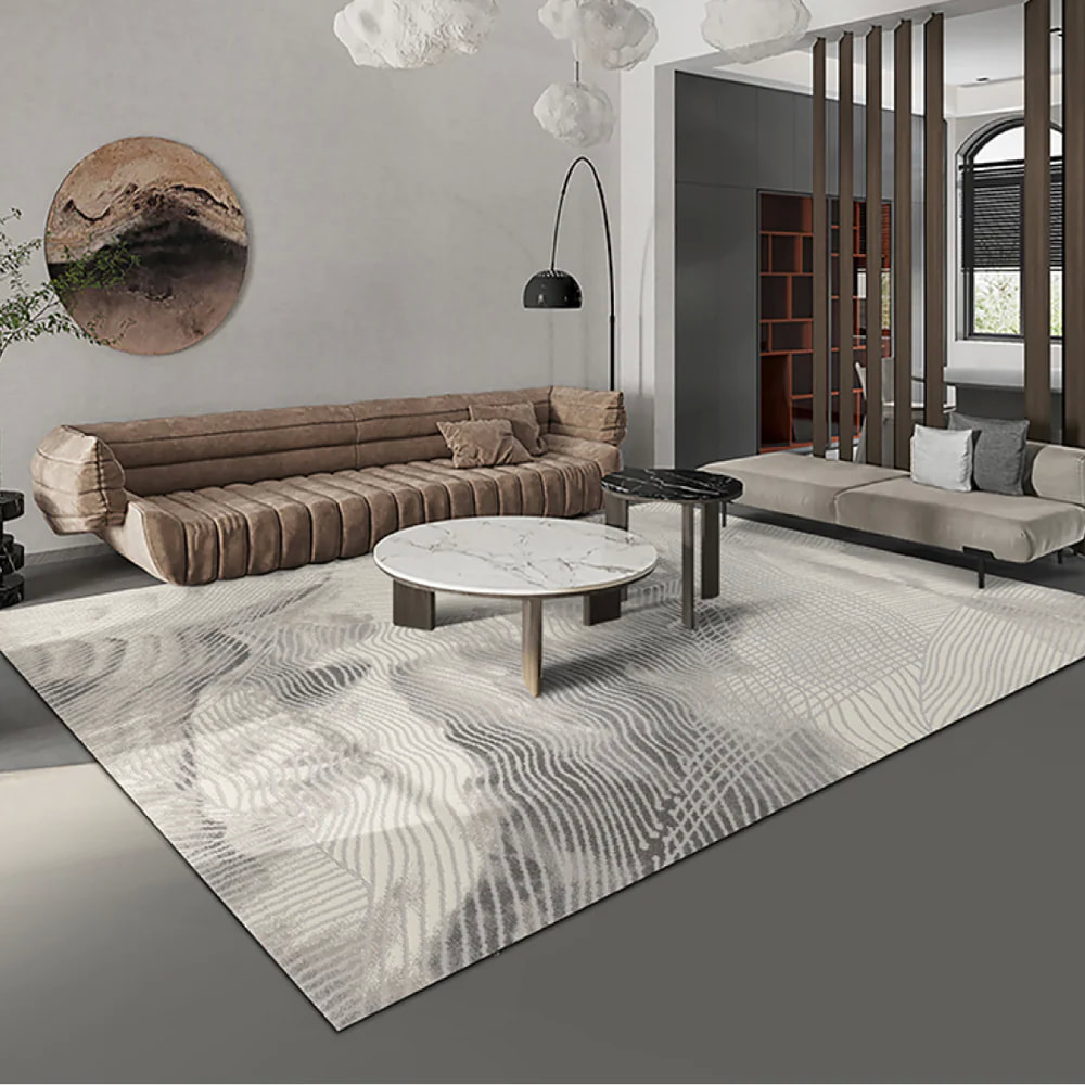 PRG-45 Modern Abstract Mixed Nylon Polypropylene Gray Printed Machine-made Rug 