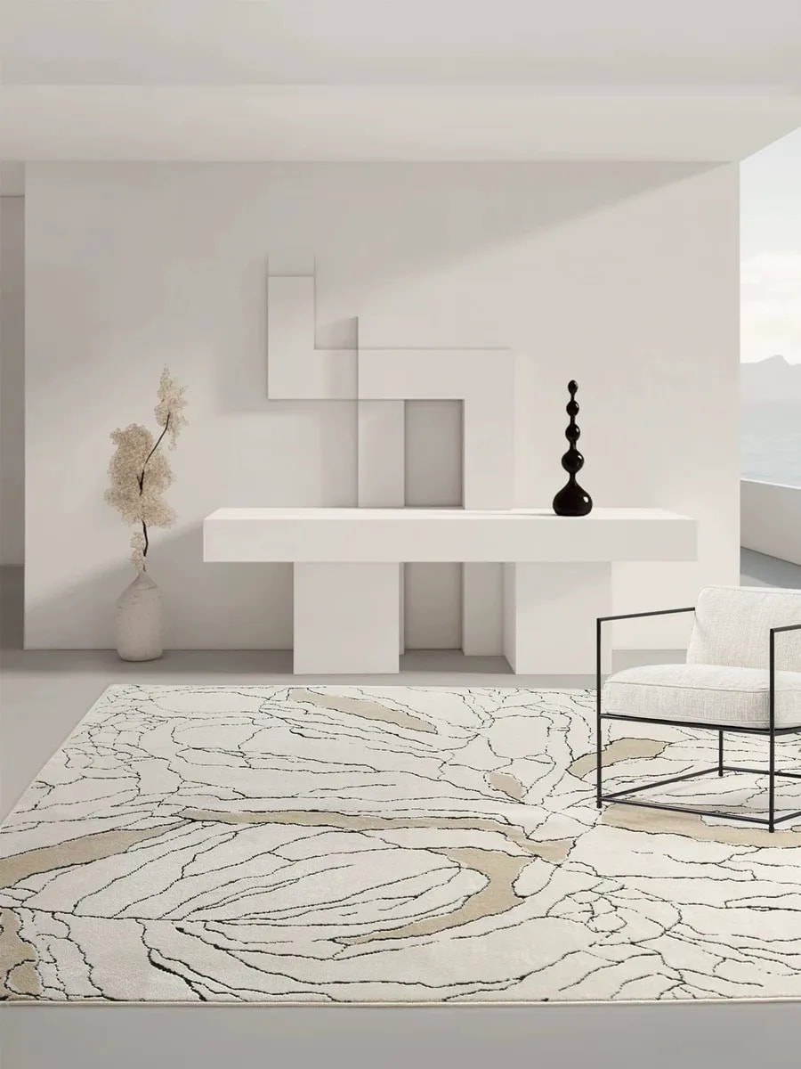PRG-6 Modern Contemporary Abstract Mixed Nylon Polypropylene Ivory Printed Machine-made Rug