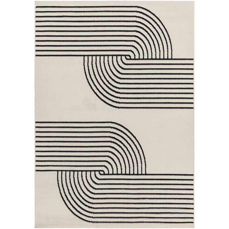 PRG-8 Modern Contemporary Geometric Mixed Nylon Polypropylene Ivory Printed Machine-made Rug - Image 4