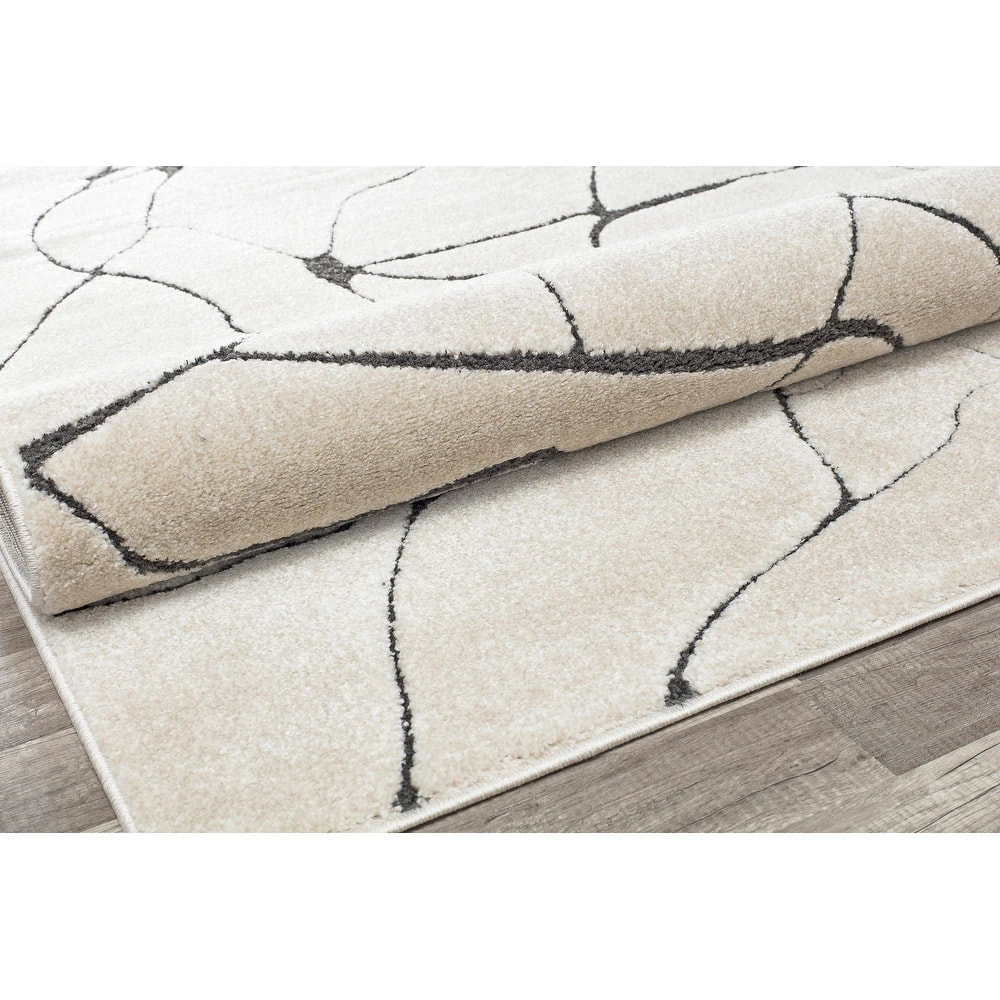 PRG-9 Modern Contemporary Abstract Mixed Nylon Polypropylene Beige Printed Machine-made Rug - Image 2
