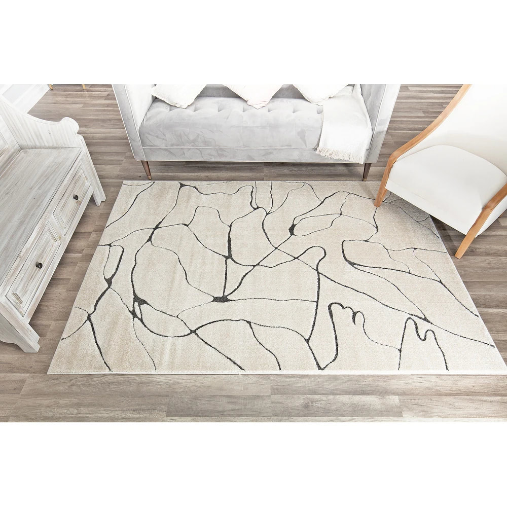 PRG-9 Modern Contemporary Abstract Mixed Nylon Polypropylene Beige Printed Machine-made Rug - Image 3