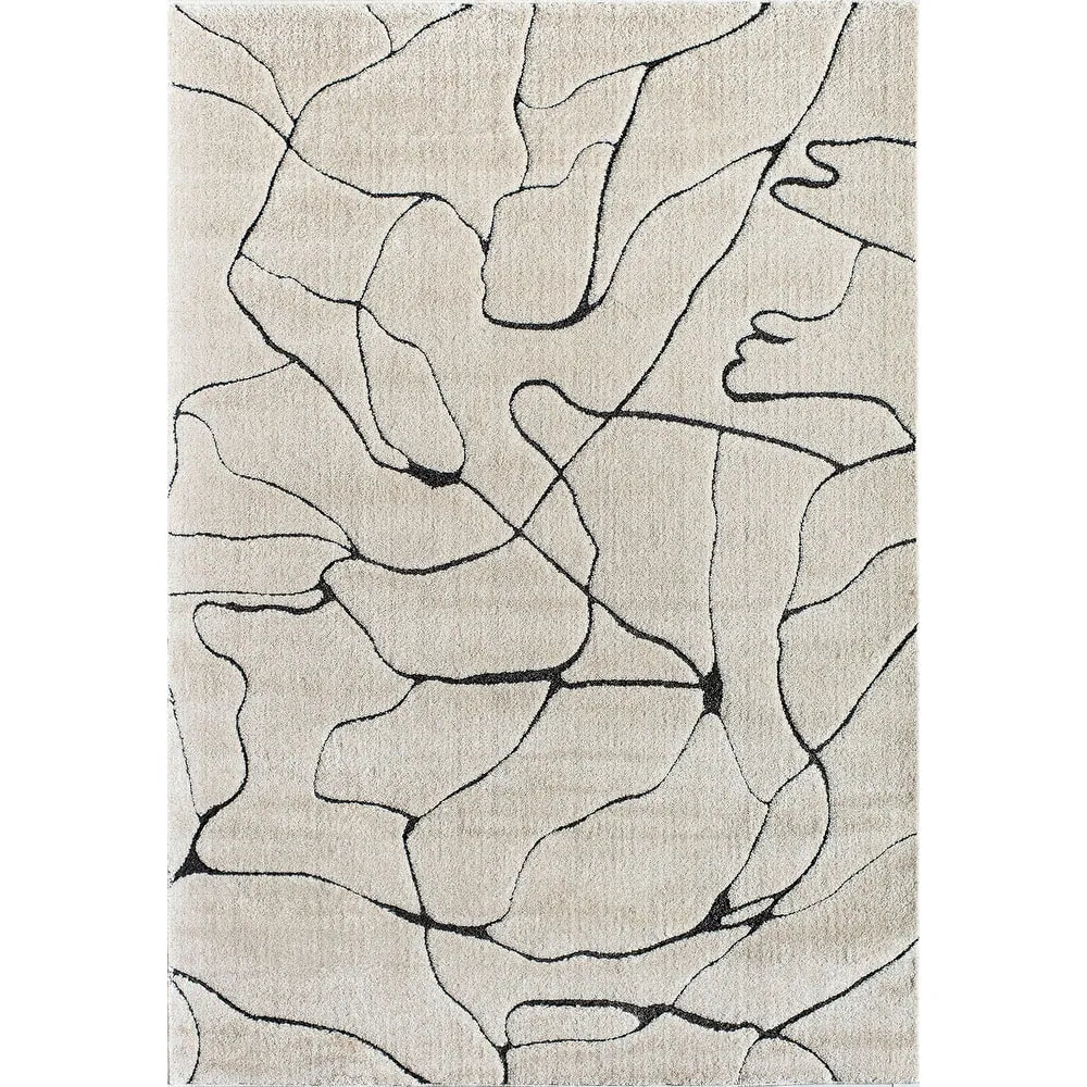 PRG-9 Modern Contemporary Abstract Mixed Nylon Polypropylene Beige Printed Machine-made Rug - Image 4