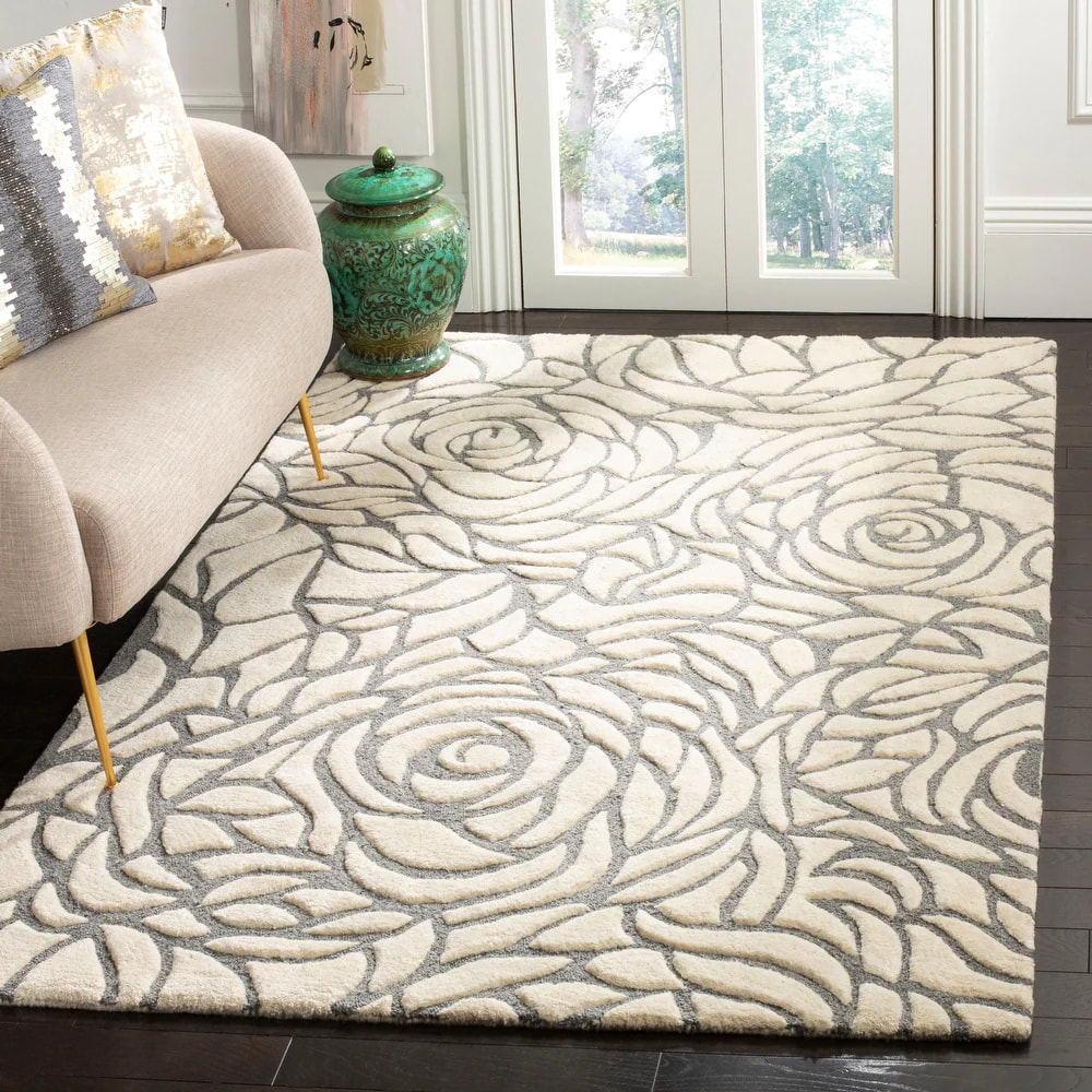 RG-100 Transitional Abstract Wool & Viscose Ivory/Gray Handtufted Handmade Rug