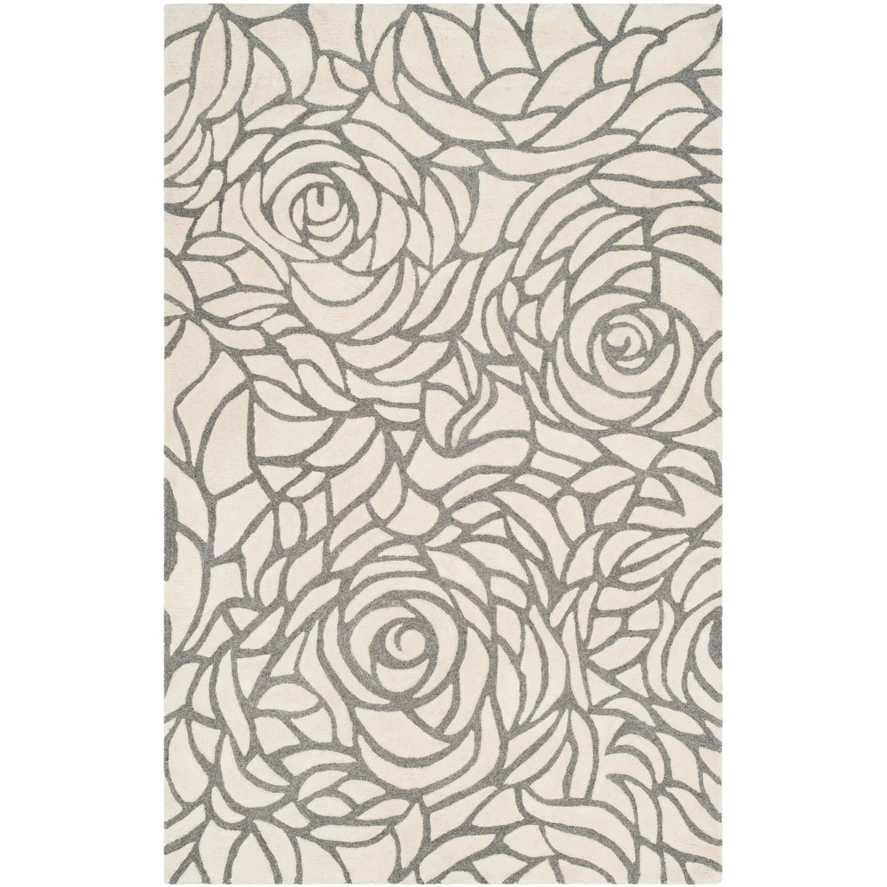 RG-100 Transitional Abstract Wool & Viscose Ivory/Gray Handtufted Handmade Rug - Image 3