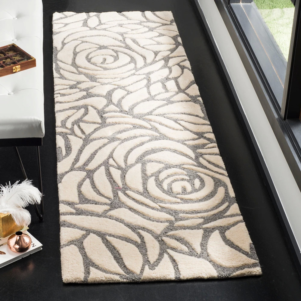 RG-100 Transitional Abstract Wool & Viscose Ivory/Gray Handtufted Handmade Rug - Image 4
