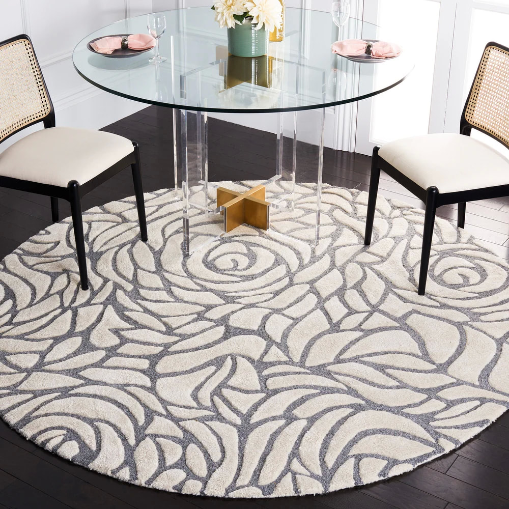 RG-100 Transitional Abstract Wool & Viscose Ivory/Gray Handtufted Handmade Rug - Image 8