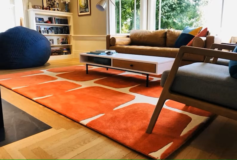 RG-104 Modern Contemporary Wool & Viscose Orange Handtufted Handmade Rug