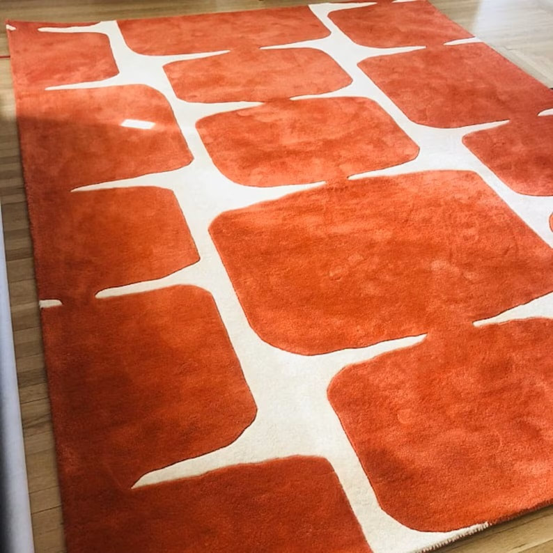 RG-104 Modern Contemporary Wool & Viscose Orange Handtufted Handmade Rug - Image 2