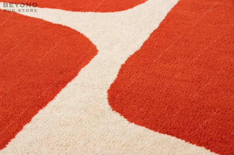 RG-104 Modern Contemporary Wool & Viscose Orange Handtufted Handmade Rug - Image 4