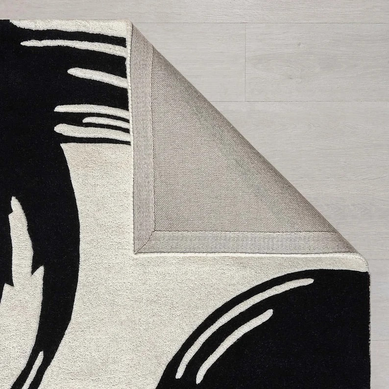 RG-105 Modern Abstract Wool Black/White Handtufted Handmade Rug - Image 2