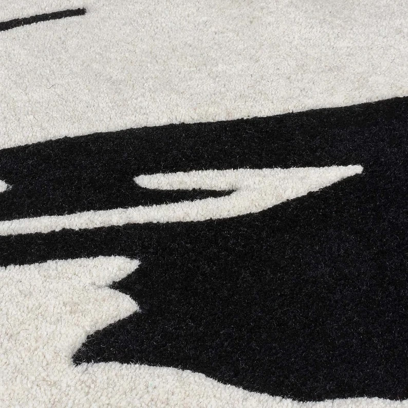 RG-105 Modern Abstract Wool Black/White Handtufted Handmade Rug - Image 3