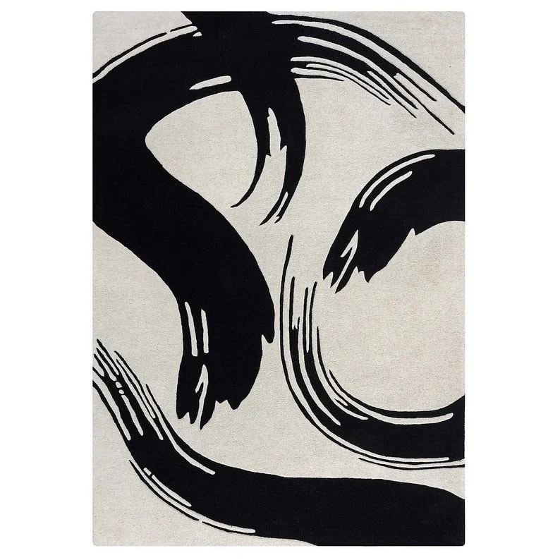 RG-105 Modern Abstract Wool Black/White Handtufted Handmade Rug - Image 4