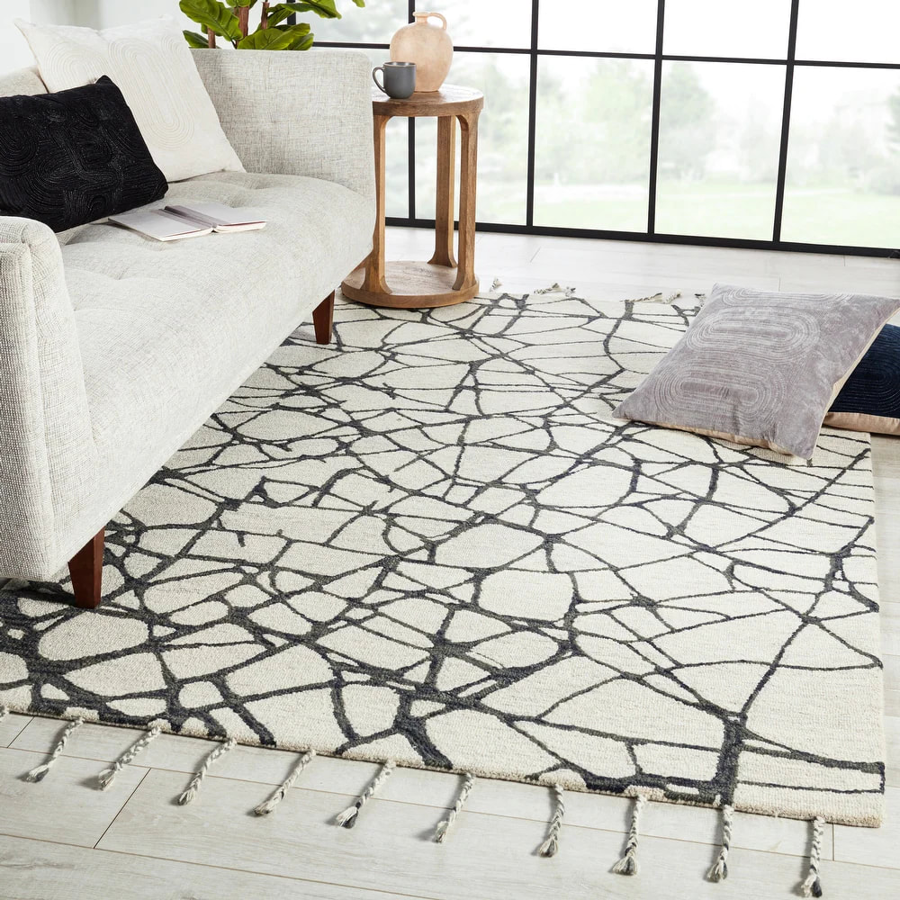 RG-13 Modern Contemporary Abstract Wool Ivory/Gray Handtufted Handmade Rug