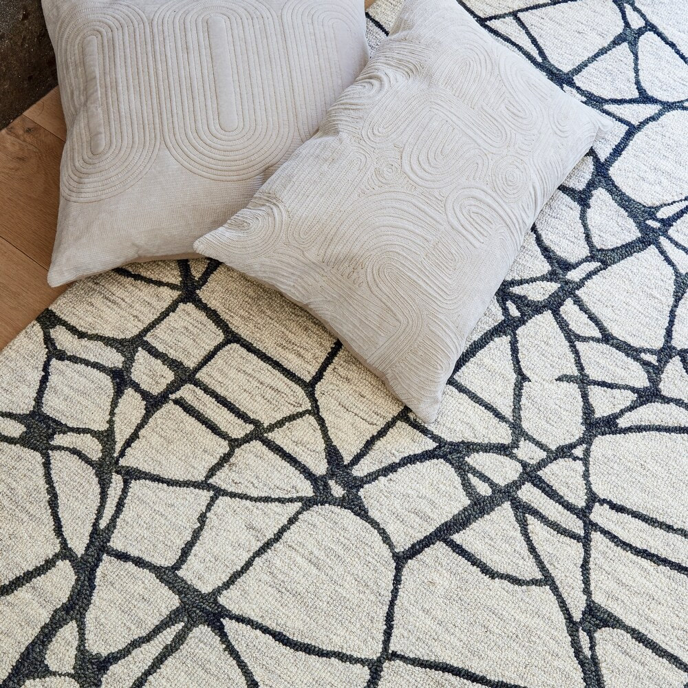 RG-13 Modern Contemporary Abstract Wool Ivory/Gray Handtufted Handmade Rug - Image 2