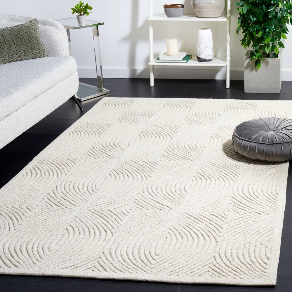 RG-14 Transitional Geometric Wool Ivory Handtufted Handmade Rug