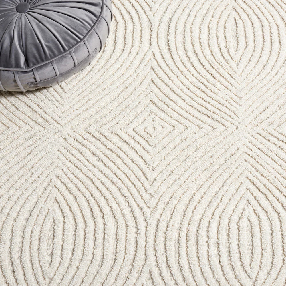 RG-14 Transitional Geometric Wool Ivory Handtufted Handmade Rug - Image 2
