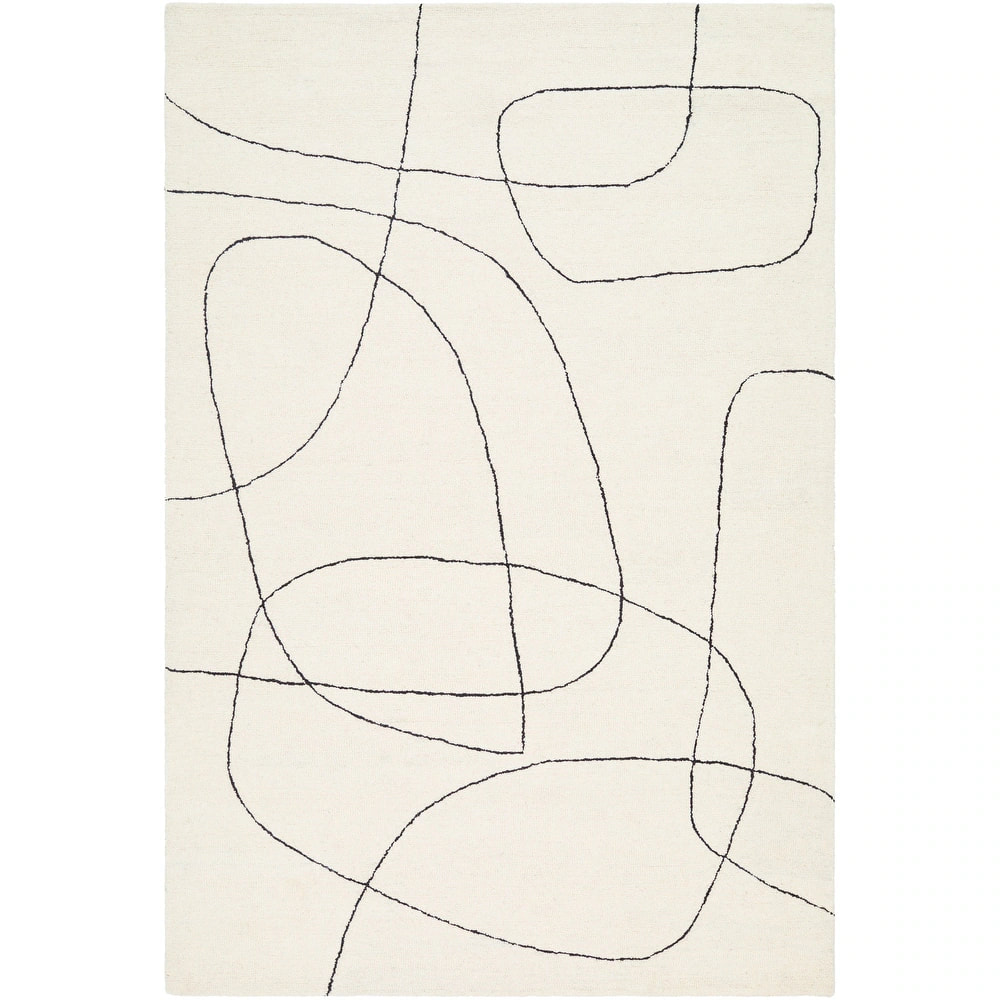 RG-18 Modern Abstract Wool Cream Handtufted Handmade Rug - Image 3